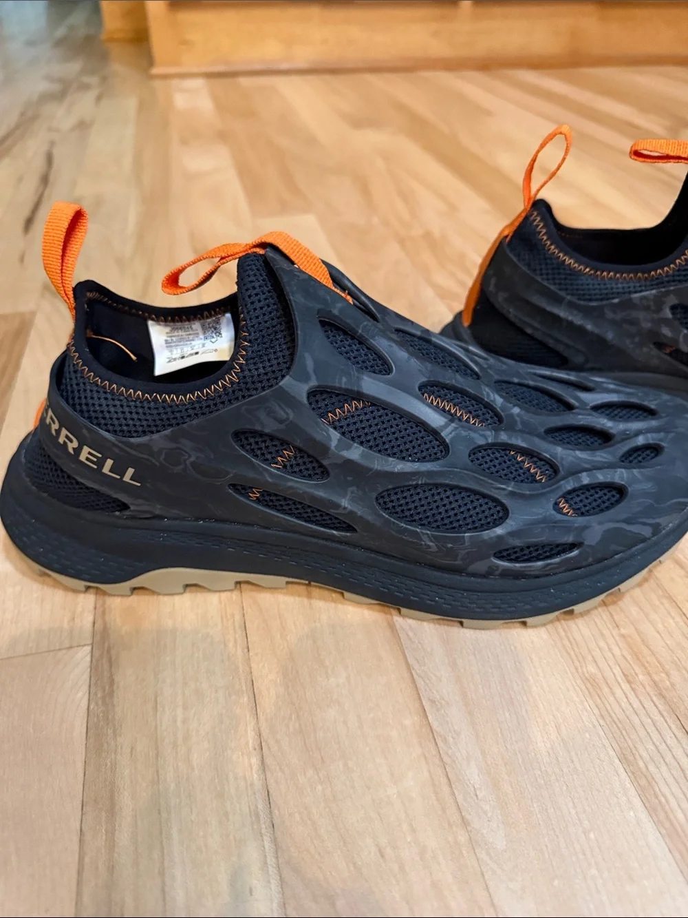 Merrell Men’s Black Slip-On Water Shoes with Orange Pull Tabs